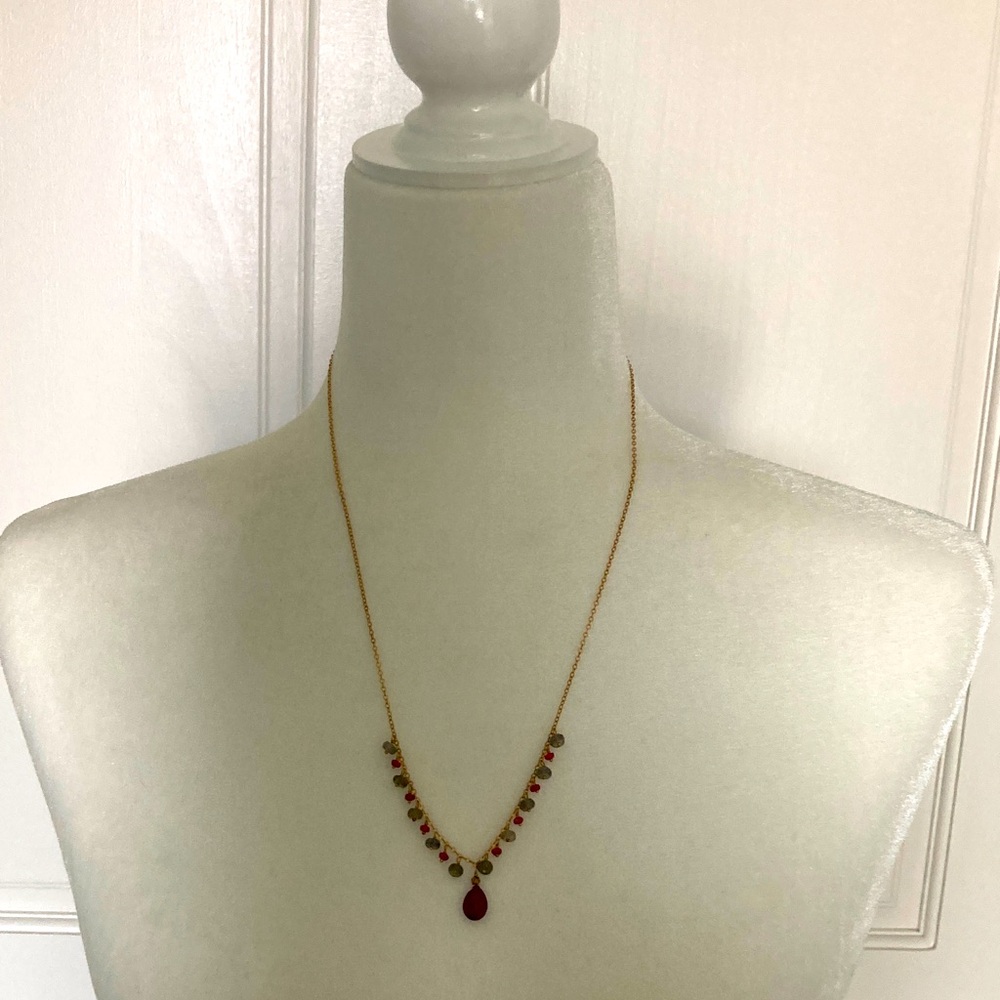 Sundance Catalog Elegant Gold and Red Necklace with semi precious stones